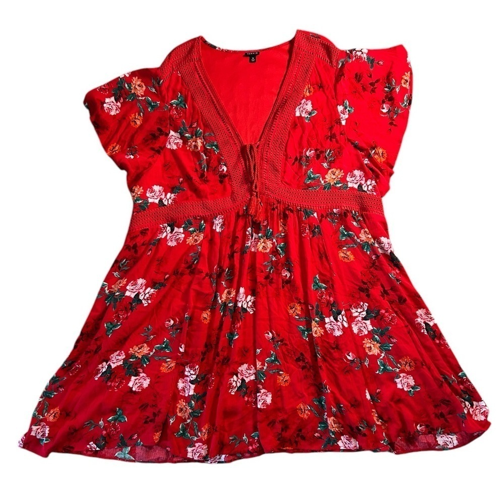 Torrid Red Floral Mini Skater Dress Flutter Short Sleeve Size 6 Preppy Boho